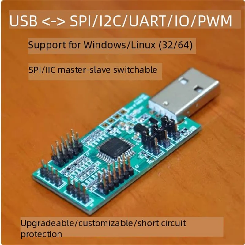 USB to UART I2C SPI Adapter with 4 ADC 4 PWM 8 Digital IO nRF2401 Testing Software for Electronics Component Communication