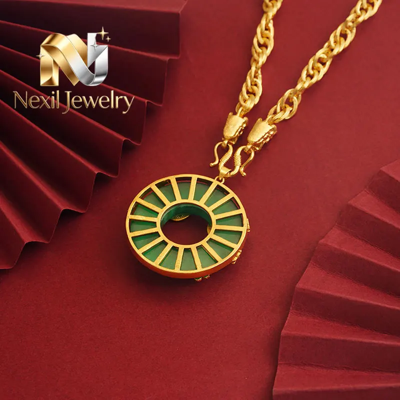 

Nexil Jewelry Nexil Jewelry Unisex Dominant Double Dragon Green Chalcedony Pendant 24K Gold AU999 - Unisex style, fine dragon