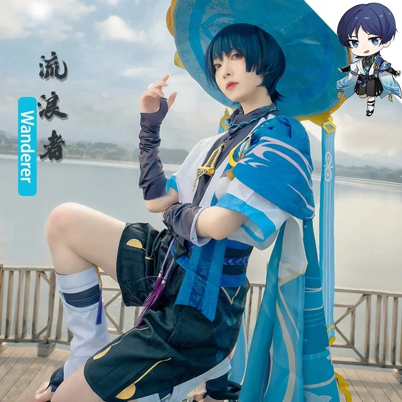 2026 Scaramouche Cosplay Costume Game Genshin Impact Wanderer Cosplay Anime Costume Uniform Wig Bamboo Hat Halloween Carni 8C7YY view 3