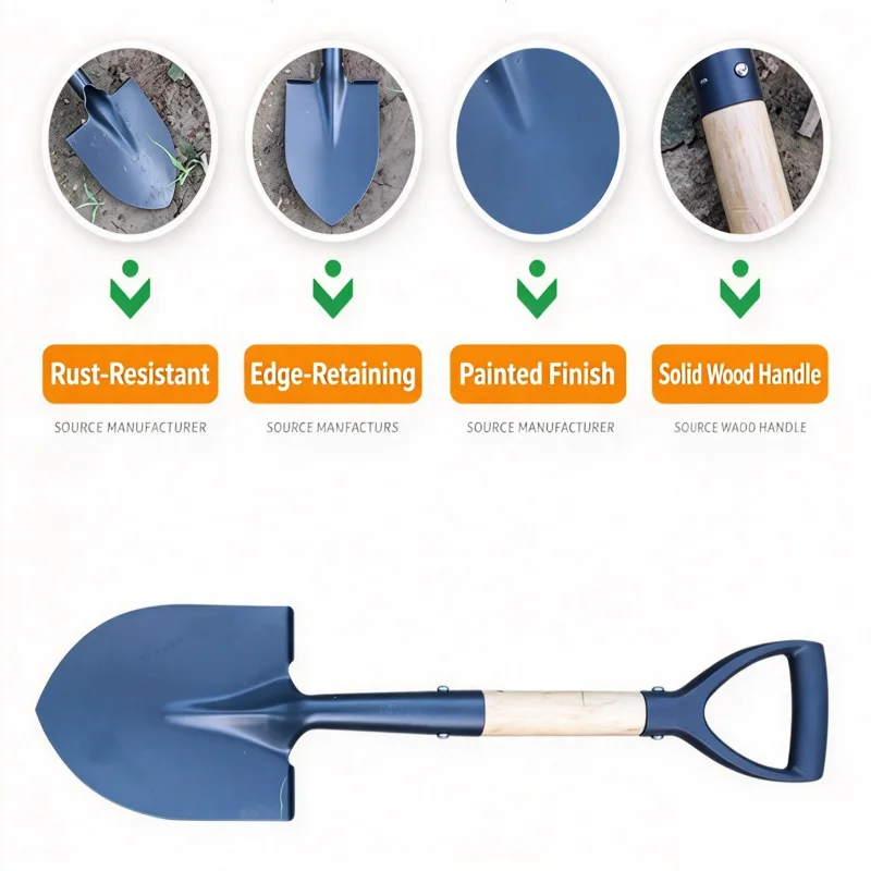 36/50.5cm Digging Shovel Manganese Steel Digging Shovel Waterproof Rustproof Coated Garden Scoop for Outdoor Beach Camping