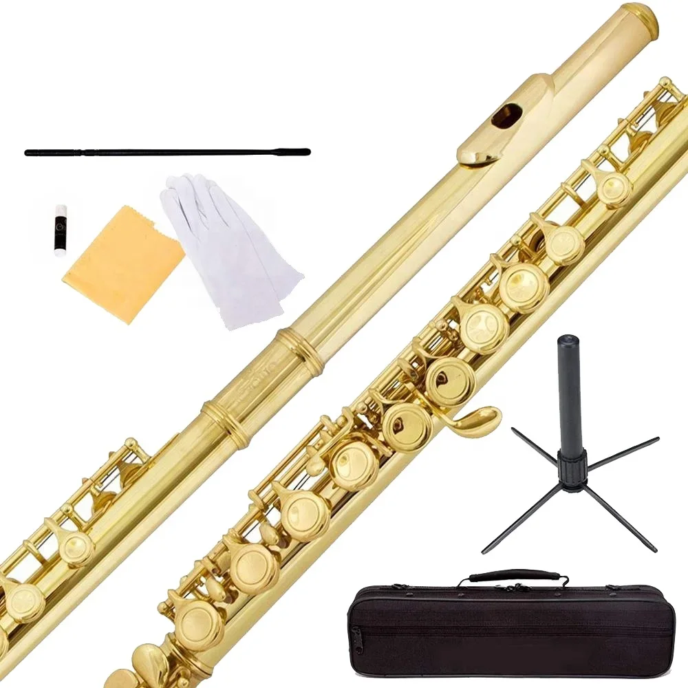 Leather Case, Gold Wood Flute, Nickel Plated Surface 16 Holes