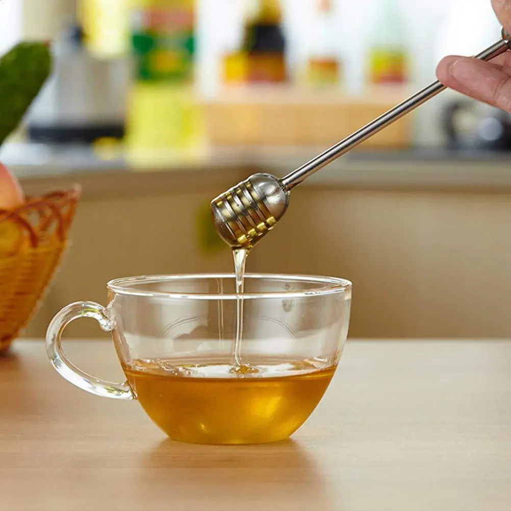 2Pcs Honey Stirrer Stainless Steel Spiral Tip Round Bead Stir Stick for Honey Jars Syrup Containers Wedding Favors Beekeeper