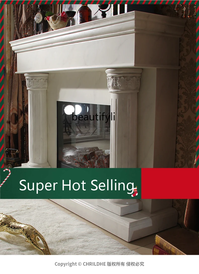

D071 French retro simulation electronic heating fireplace decorative cabinet marble electric fireplace