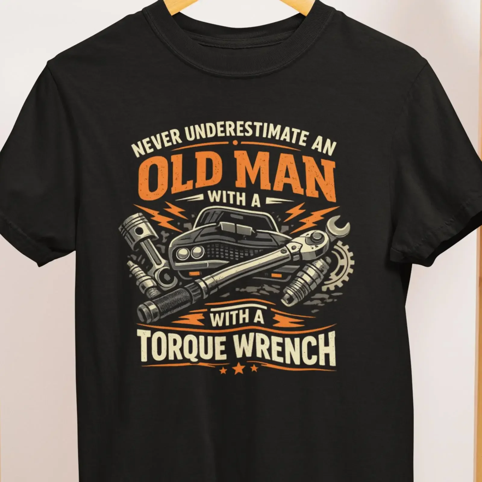 Never Underestimate Old Man Torque Wrench T Shirt for Mechanics Car Guys vintage Washed Versatile homme graphic Stretched