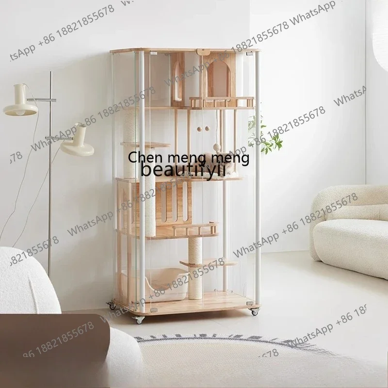 New arrive Luxury cat villa 360 panoramic tempered glass ultra-white glass cat nest removable indoor cat cage420