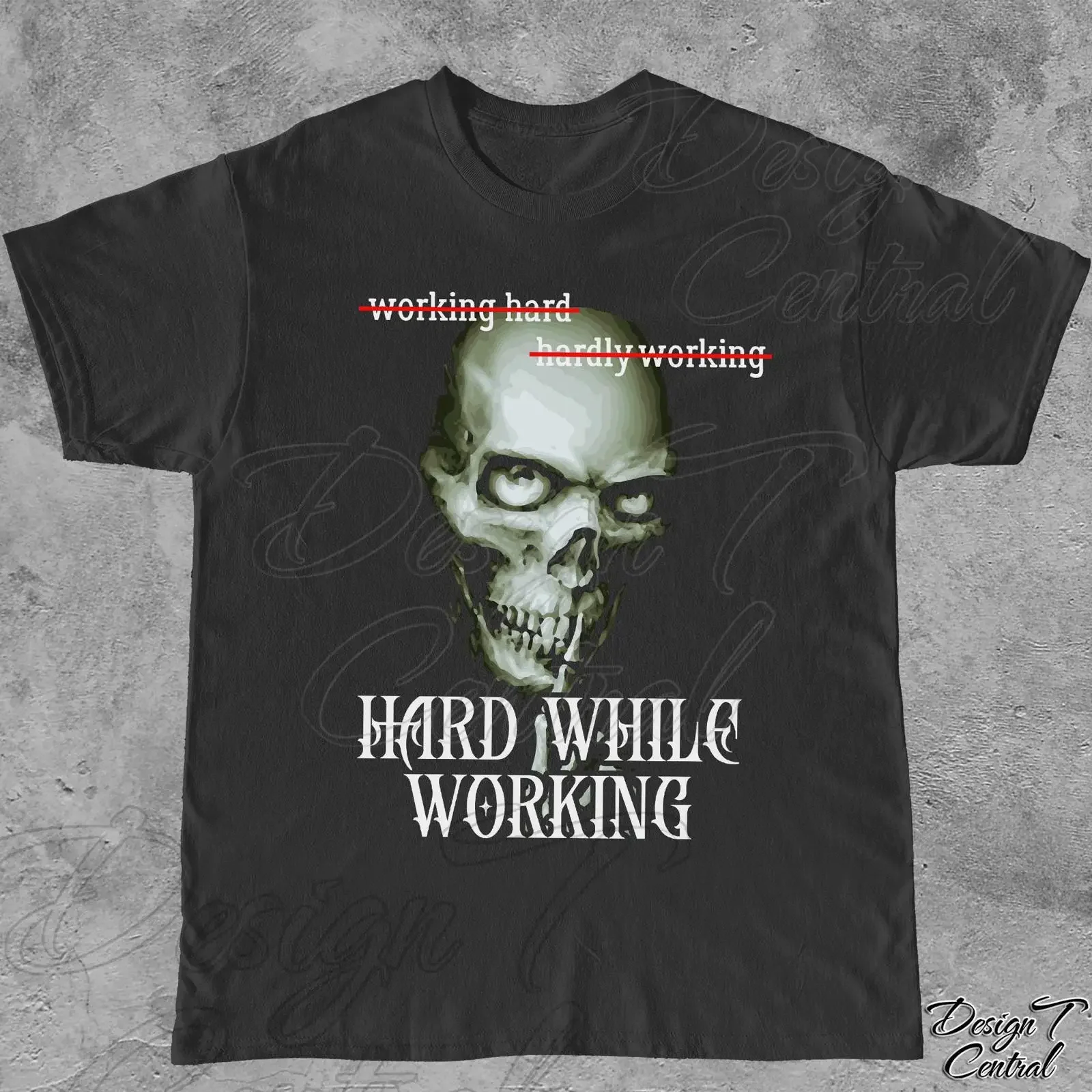Hard While Working Skeleton T Shirt Brainrot Meme vintage Washed fashion Soft streetwear Stylish Breathable Stretched