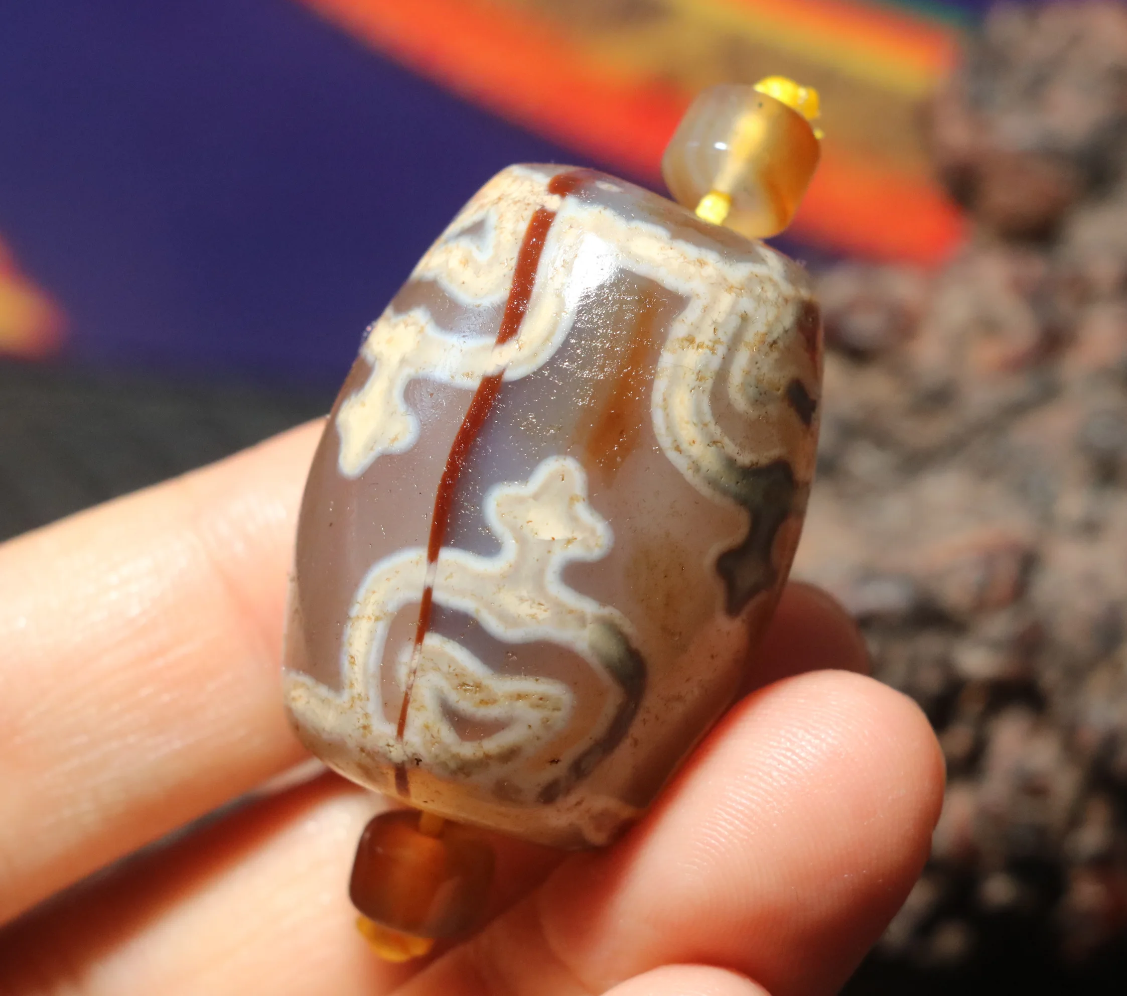 Treasure Talisman Magic Tibetan Old Agate Aquarius Treasure Bottle Large Drum Shape dZi Bead Top 4A+ TT Fengshui Best Buy Item