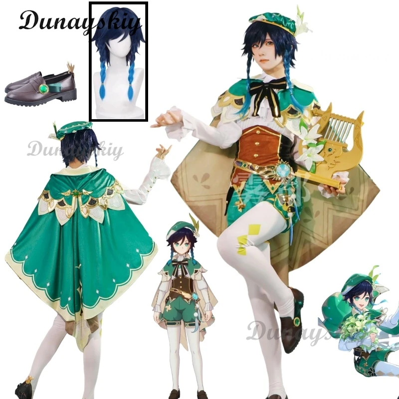 

Game Genshin Impact Venti Cosplay Costume Vest Shorts Wig Hat Cosplay Outfits Barbatos Wendi Windy Outfits Adult Venti Comic Con