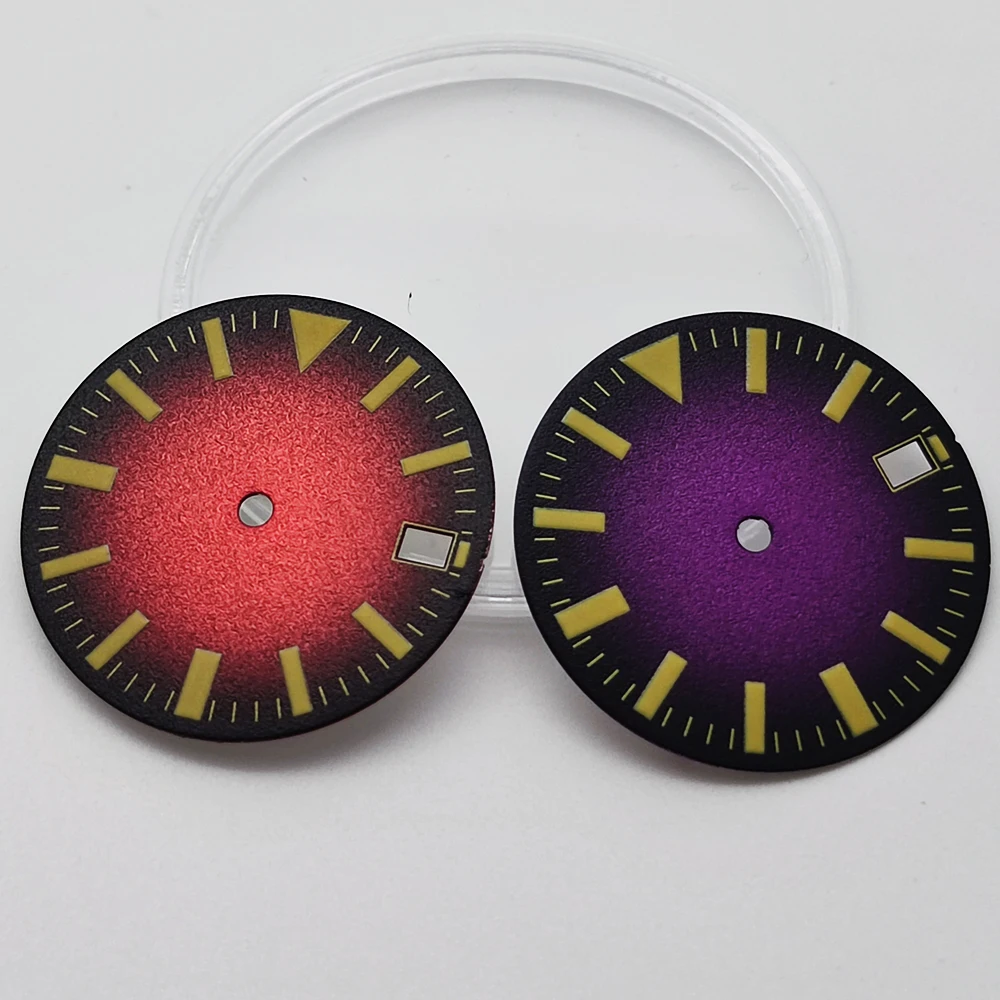 RICHUS NH35 Watch Dial 28.5mm Luminous Black Green-Red-Blue-Purple Face for 3/3.8 O'clock Crown Compatible with NH35 Movement