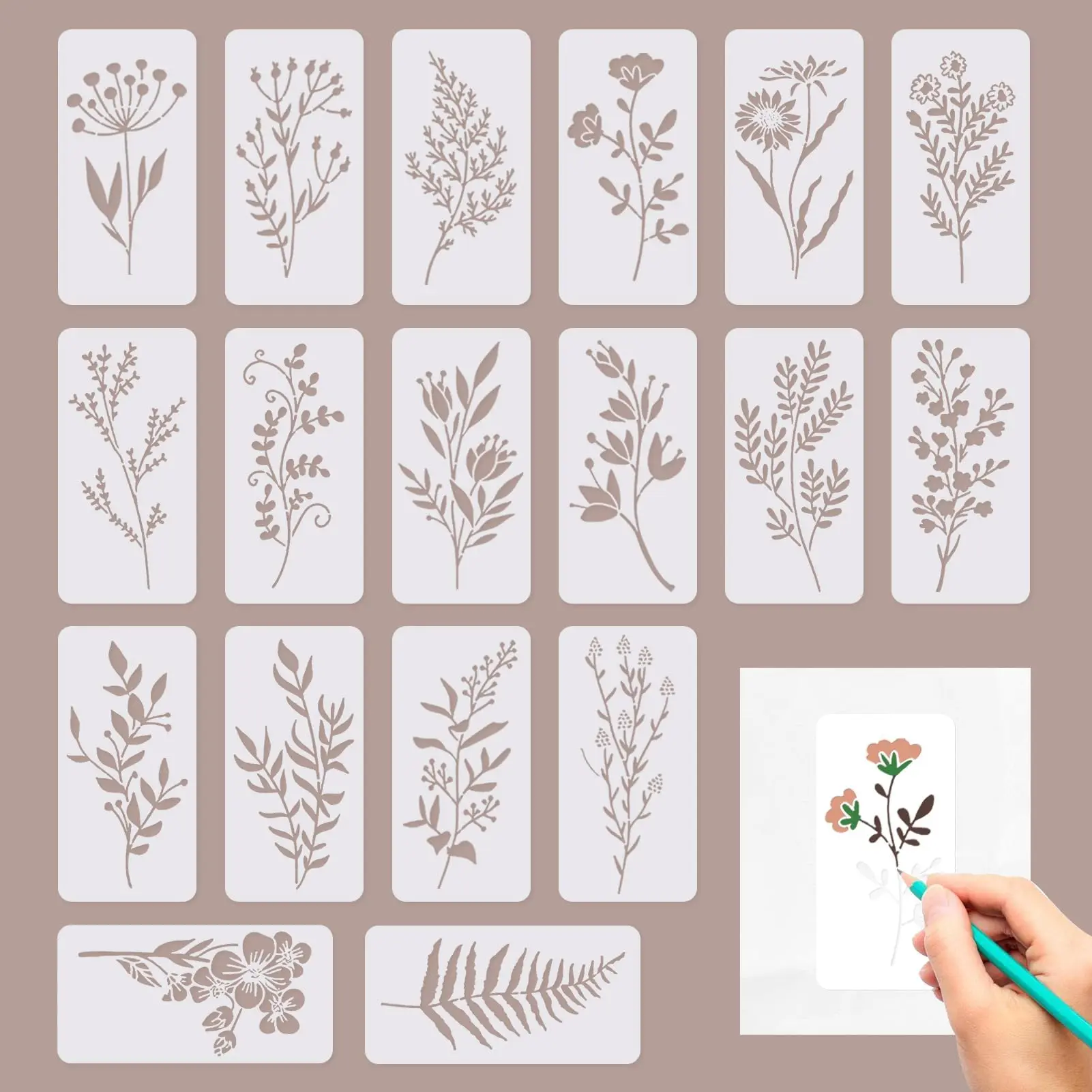 Wildblumen-Schablonen, Blumen-Blatt-Malschablonen, wiederverwendbar, DIY-Handwerk, Schablone zum Malen auf Holz, Wand, Tür, Leinwand, Heimdekoration