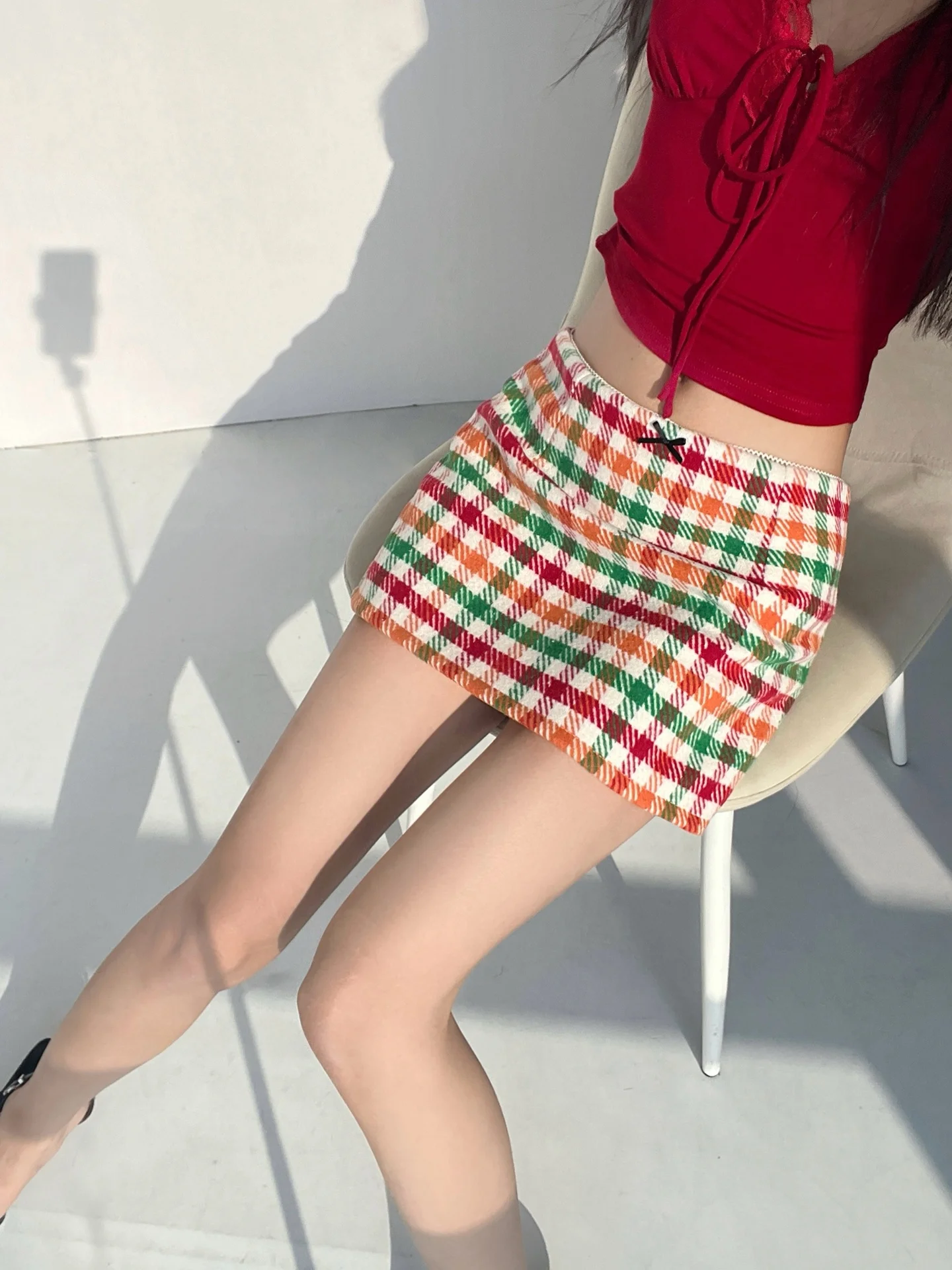 Low Waist A-Line  Skirt Women's Sweet Heart Candy Grid Pattern Slimming Short Skirt Spring 2026 New Style Casual Vintage