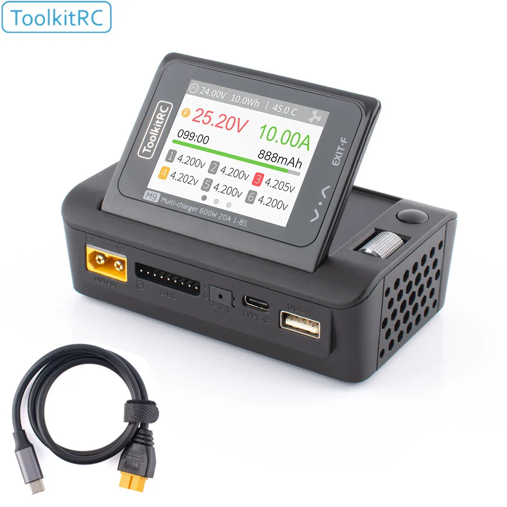 ToolkitRC M9 600W  USB Fast Charing DC Smart Charger Adjustable Screen Angle with Audio Function For 1-8S Lipo LiHv LiFe Battery
