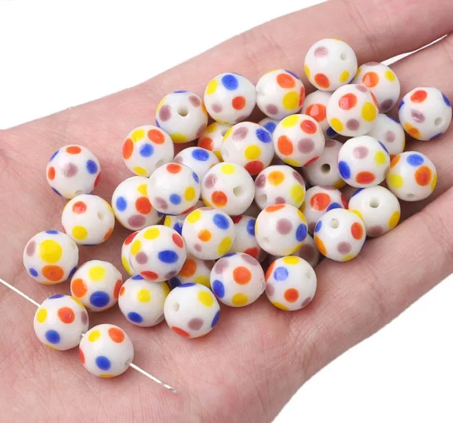 2pcs/lot hand-painted glass beads, colored polka dots, DIY handmade beaded bracelets, necklaces, materials, earring accessories