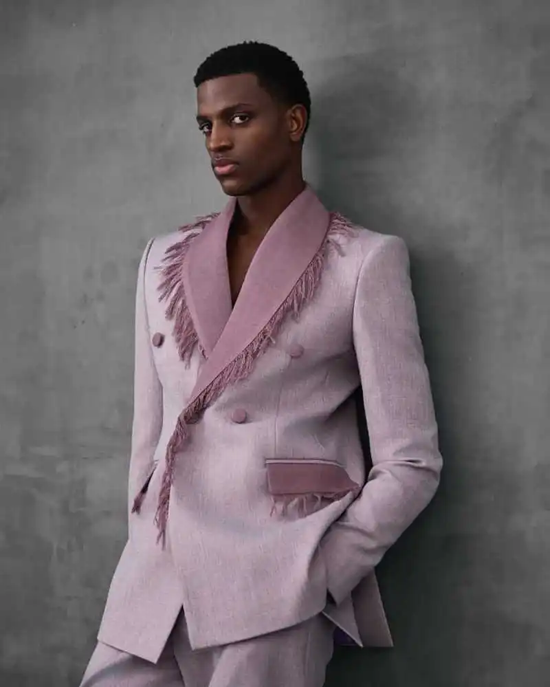 Fashion Men Suits 2 Pieces Jacket Pants Double Breasted Shawl Lapel With Burrs Groom Wedding Tuxedos Custom Made