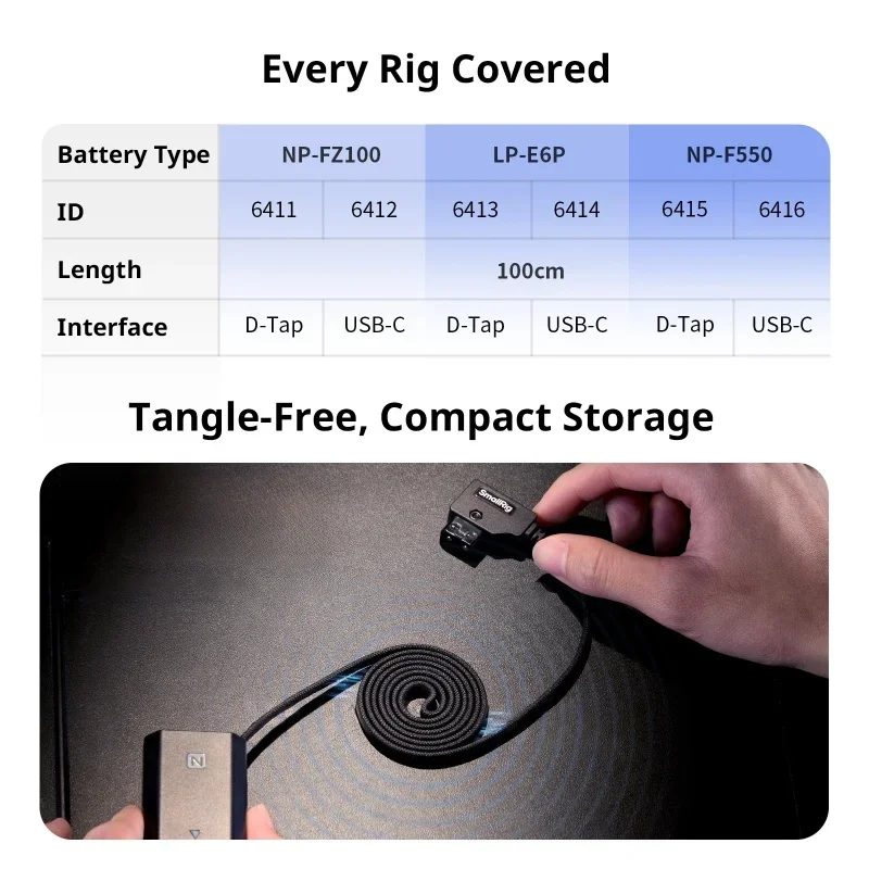 SmallRig D-Tap to NP-FZ100 to LP-E6P to NP-F550 Attachable Self-Coiling Dummy Battery Power Cable for Sony for Canon Cameras