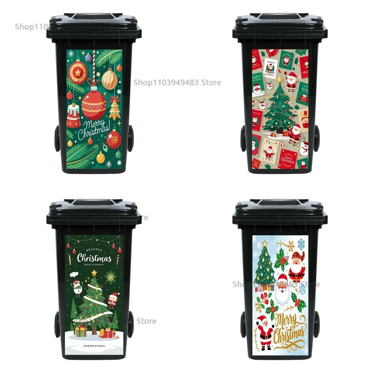 Christmas Santa Claus Painting Trash Can Wall Decor Self-adhesive Stickers for Outdoor Home Kitchen Garbage Bin Aesthetics Decor