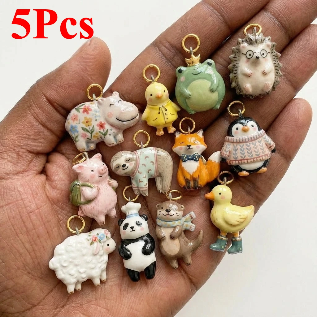 5Pcs Cute Animal Charms Hippo Frog Hedgehog  Pendant for Jewelry Making DIY Necklace Bracelet Women Girls Accessories