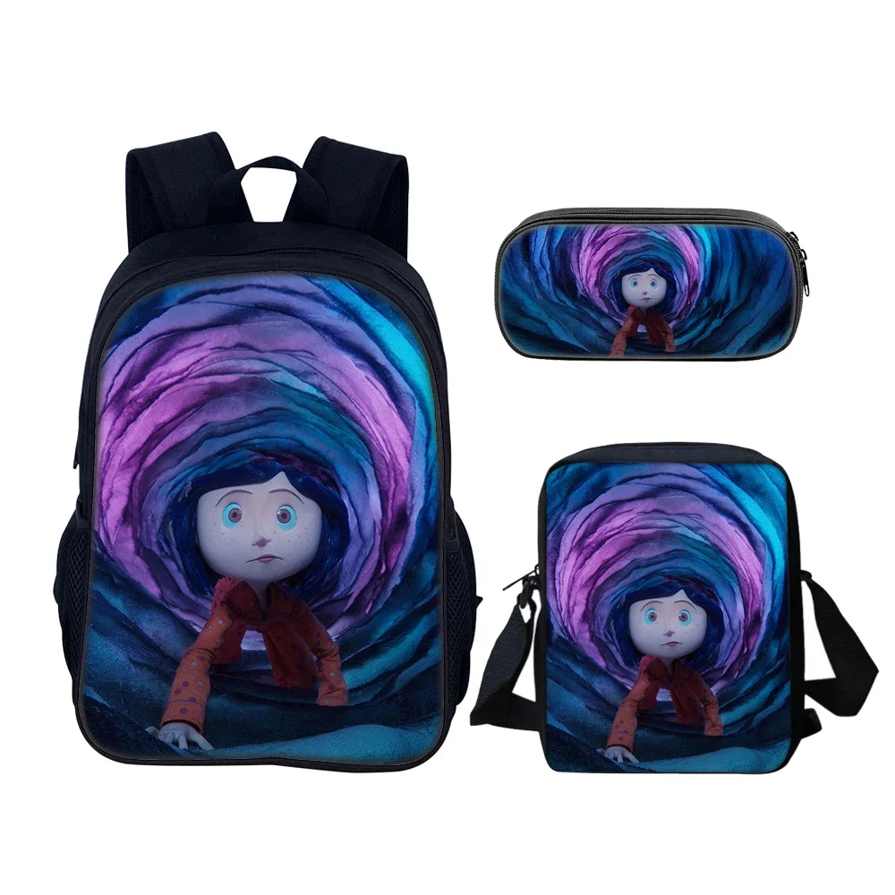 Horror Coraline Schoolbag, mochila de viagem, lancheira, conjunto de lápis, presente para crianças e estudantes