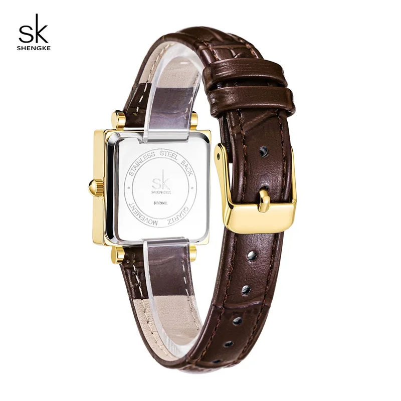 Shengke New Design Ladies Quartz Watches Fashion Square Elegant Women Wristwatches Top Luxury Leather Strap Female Gifts Clock