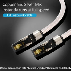 HiFi Audio Cable RJ45 Network Patch Cable Ethernet Cable Cat8 Speed Lan Cable  with high purity Silver Plated Conductor