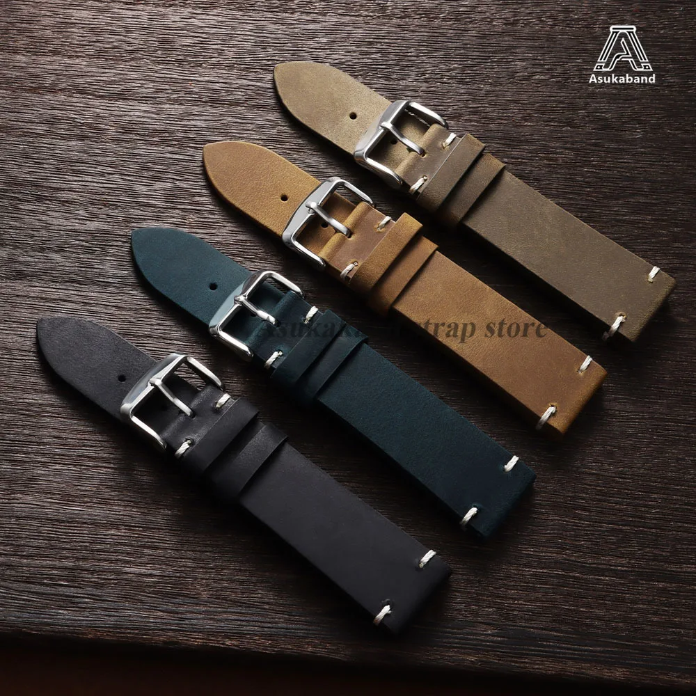 18/19/20/21/22/24mm Vintage Oil Wax Leather Watch Band for Omega for Seiko Handmade Stitching Cowhide Strap Smartwatch Wristband