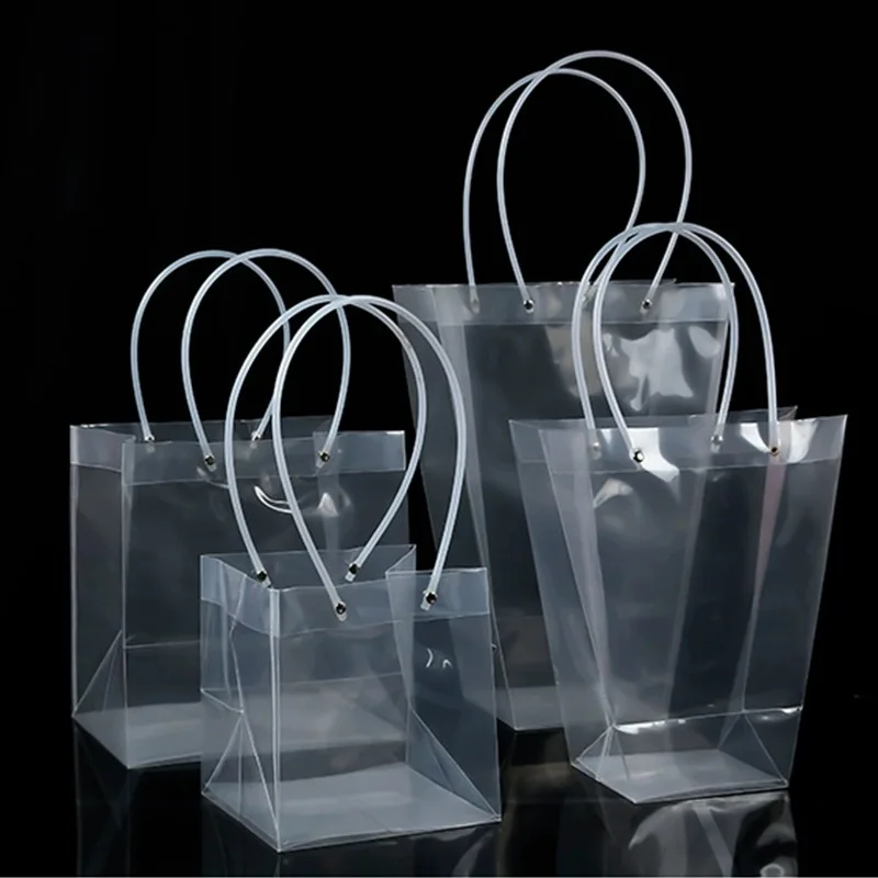 Transparent PVC Handheld Gift Bouquet Bag Floral Art Square T-Bag Packaging Material for Ladies T-Shirts Summer Season
