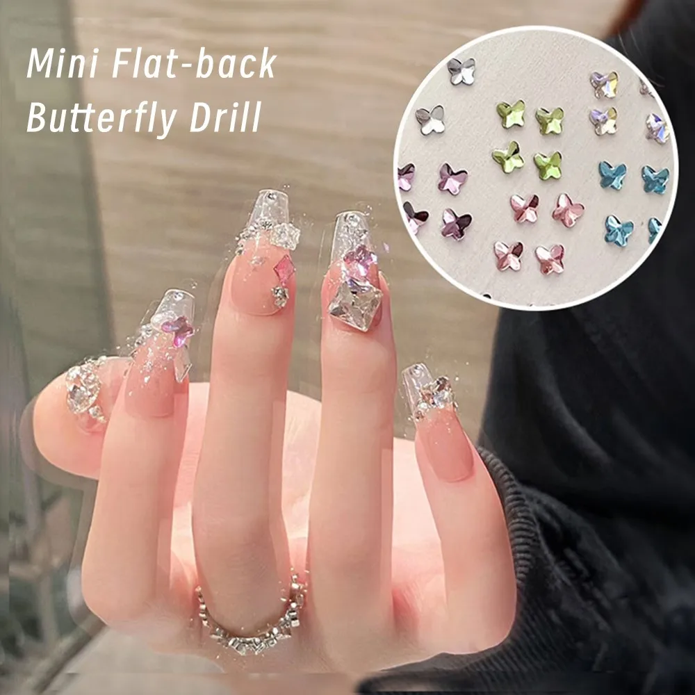 ลูกปัดเหล็กมุก 1/2 กล่อง ผสมคริสตัลตกแต่งเล็บ หลากสีสัน ประกายเพชร รูปผีเสื้อ ของตกแต่งเล็บสไตล์ Y2K เครื่องประดับตกแต่งเล็บ