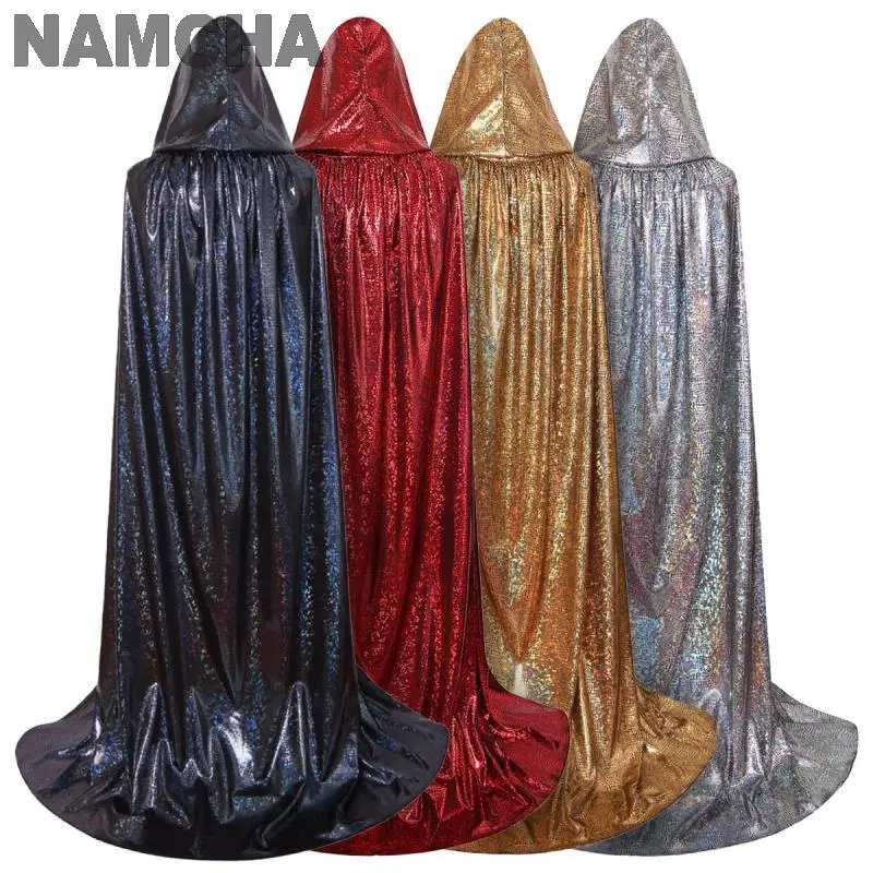 

Adult Sequin Shiny Cloak Hooded Robe Cape Vampire Cosplay Fancy Dress Women Mardi Gras Halloween Clothes