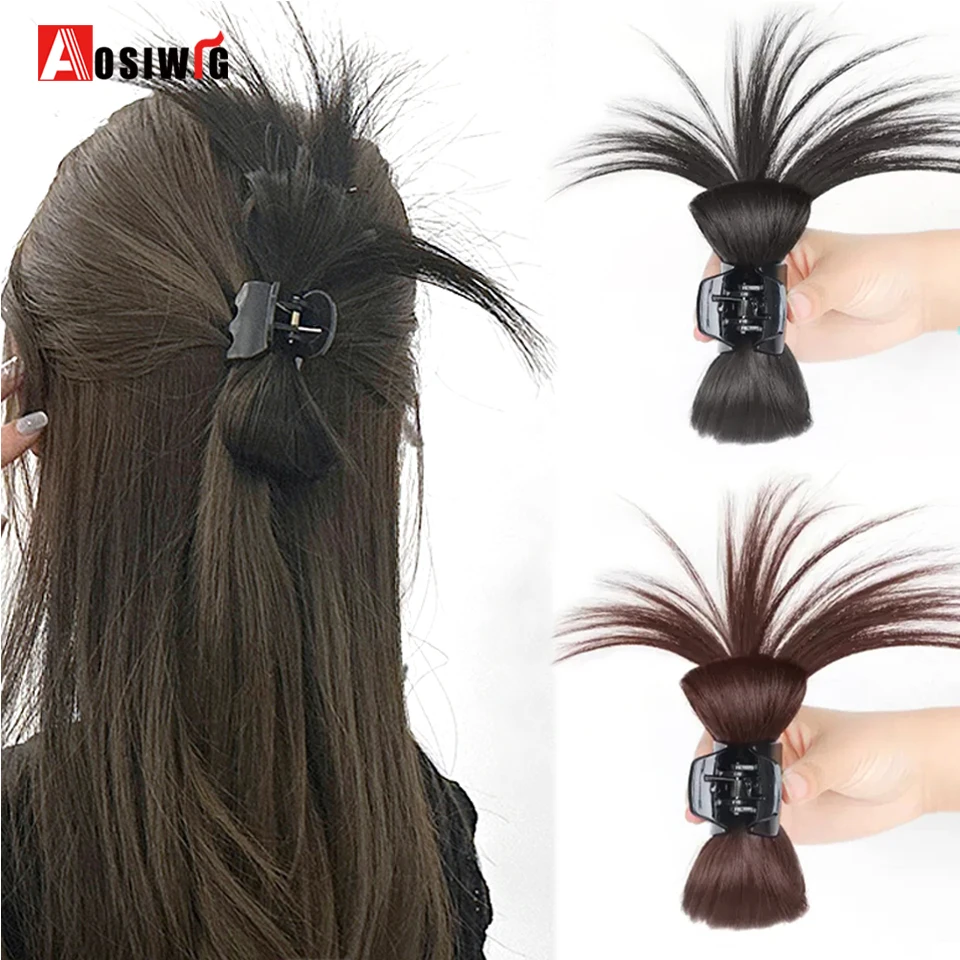 Włosy syntetyczne Shuttlecock Bun Straight Scrunchie Claw Clip In Hairpiece Przedłużanie włosów Naturalne sztuczne akcesoria do włosów dla kobiet