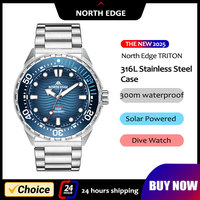 NORTH EDGE 2025 New TRITON Solar Powered Dive Watch Men Luxury Quartz Watches For Men 316L Stainless Steel Case Waterproof 300M
