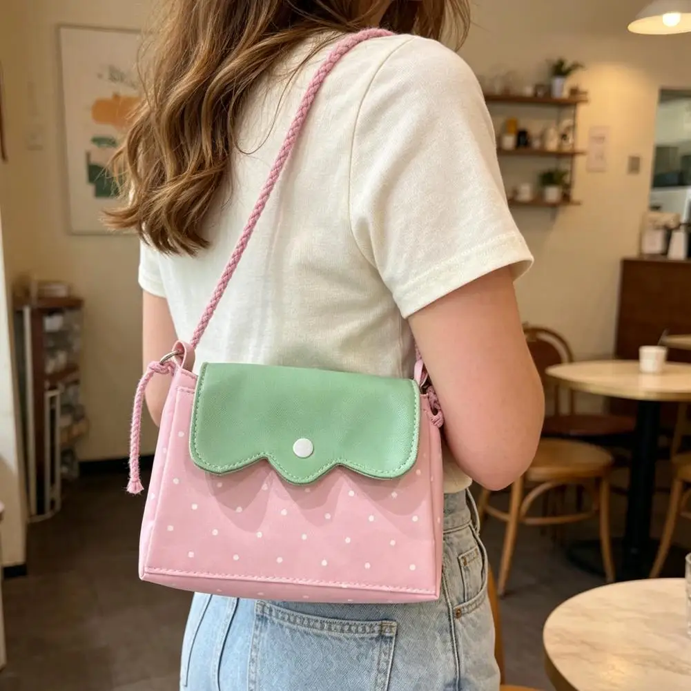 Cute Mini Crossbody Purse Lightweight Pink Green Strawberry Crossbody Bag Polka Dot Sling Bag for Girls Street Dating Party Gift
