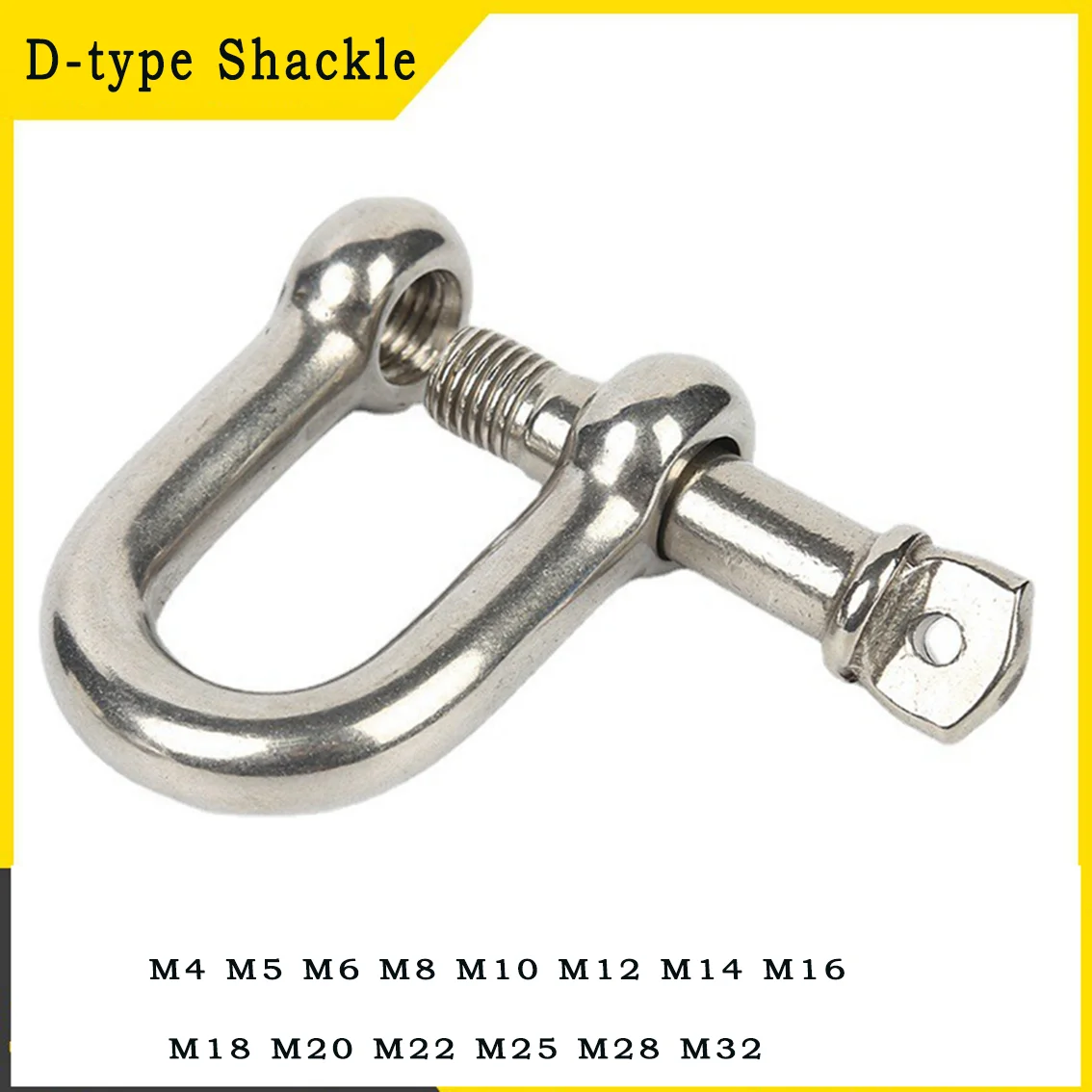 M4 M5 M6 M8~M32 304(A2)/316(A4) Straight D Shackle Short Stainless Steel Breaking D Rigging Shackle Hooks Boat Rigging Hardware