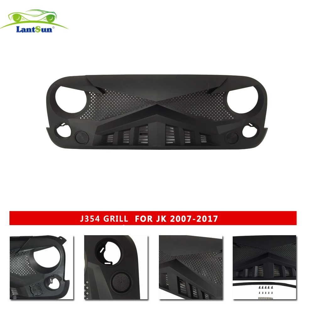 Lantsun لسيارة جيب JK Knight Grille ABS شبكة شواء كبيرة للوجه الأمامي لسيارة جيب لرانجلر JK07-17، ملحقات الديكور J354