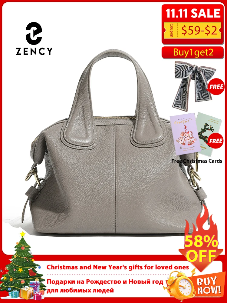 

Zency 2 Straps Genuine Leather Top-handle Bag For Women Vintage Boston Bag Shoulder Handbag Crossbody Large Capacity Bolsas 2025