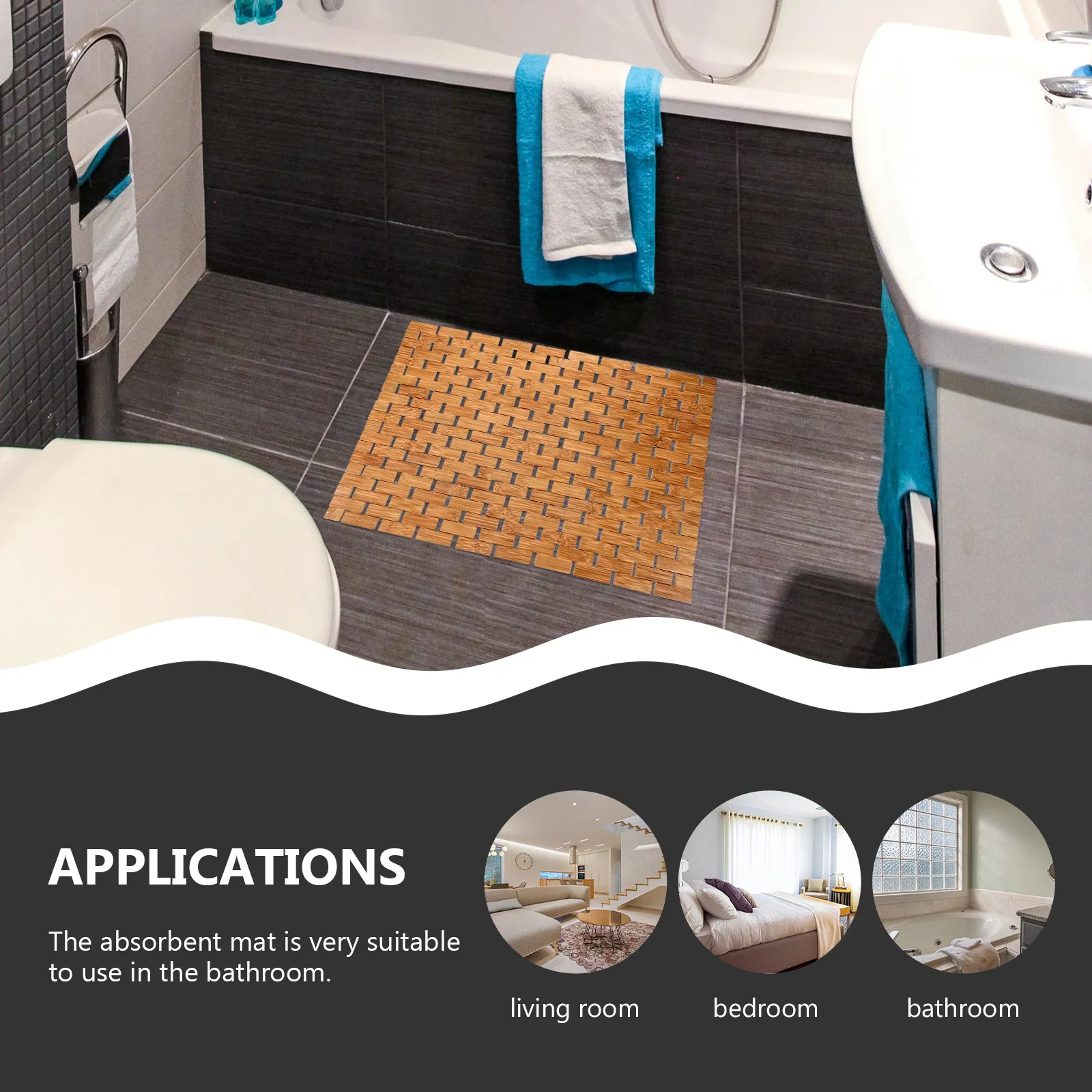 

Bamboo Bath Mat Non Slip Shower Floor Mat for Tub Bathroom Anti Skid Eco Friendly Minimalist Design Home Hotel Dorm Use