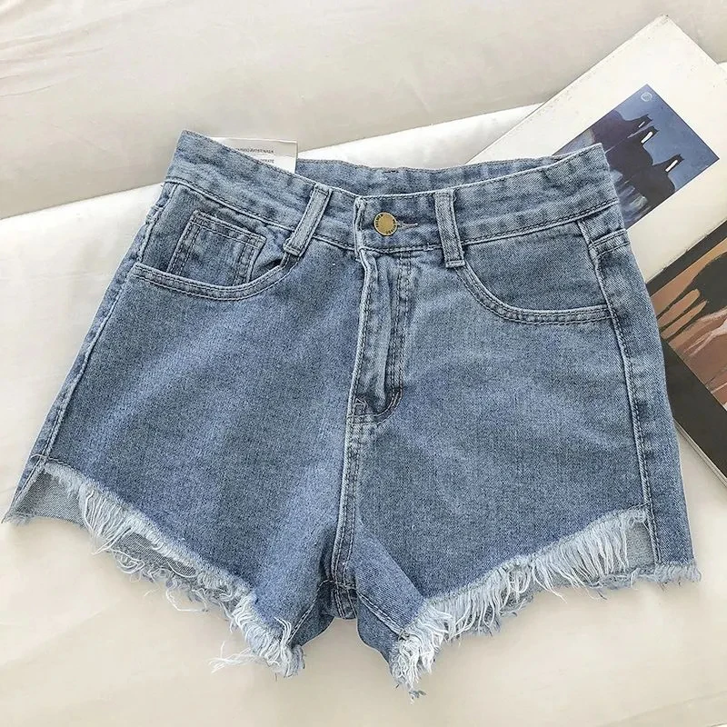 

Summer Women Denim Shorts High Waist Fashion Tassel A Line Korean Jeans Shorts Causal Solid Student Jeans Shorts New