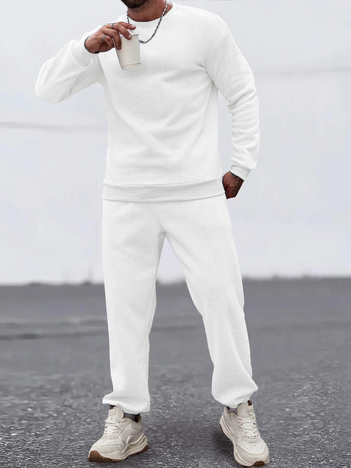 

Men's All-Season Solid Tracksuit, Loose Sweatshirt & Tapered Jogger Pants