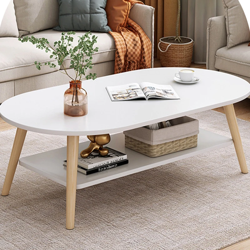 Round side Nordic Wood tea table living room shelf