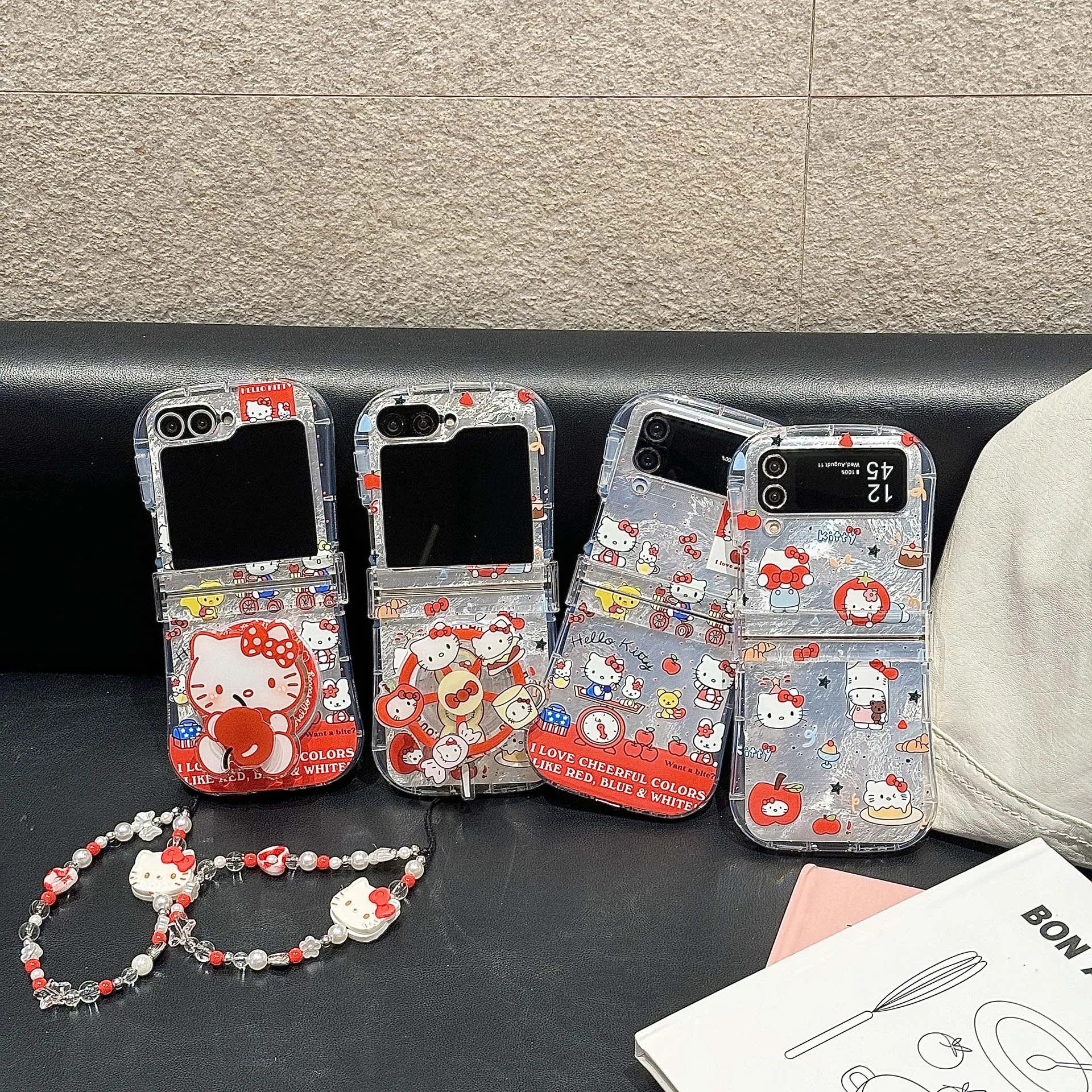 

Latest Clean Simple Style Sequins Transparent Samsung Magnetic Phone Stand Sanrio For Hello Kitty Z Flip3,Z Flip4,Z Flip5,Z Flip