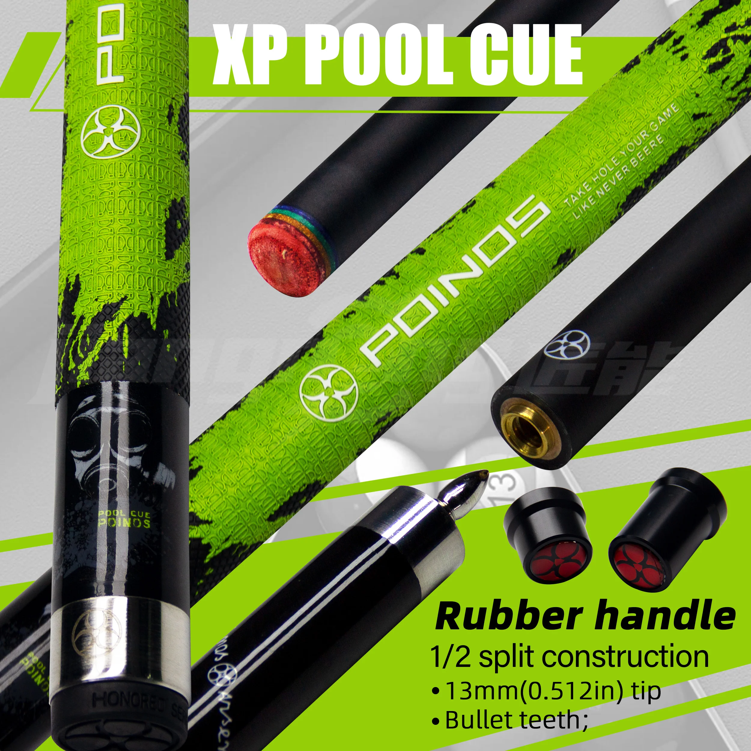 XP Pro Pool Cue Stick - 13mm Rainbow Leather Tip & Bullet Lock 58.6in Glass Fiber Shaft Split Cue for Snooker/3 Cushion Billiar