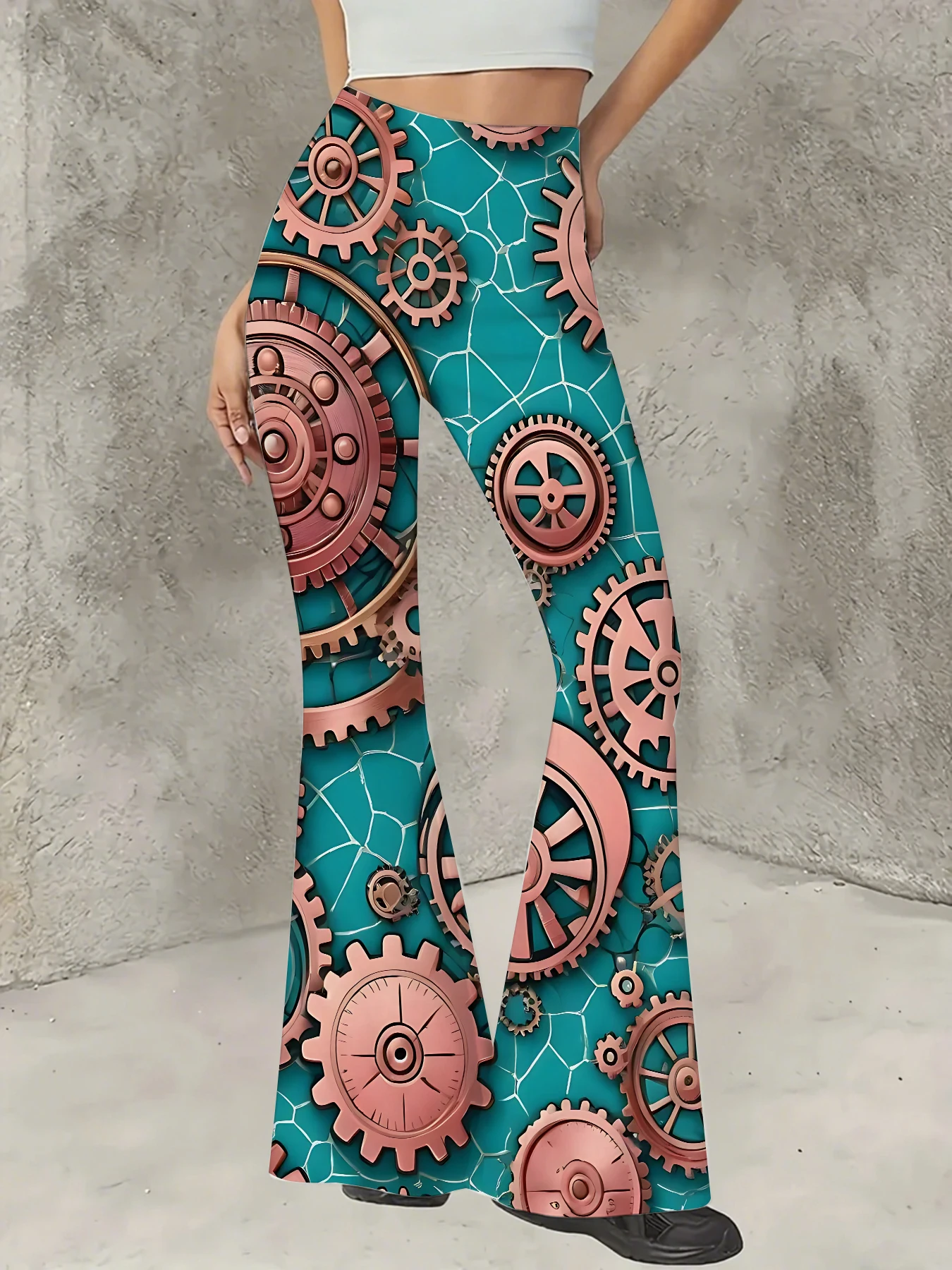 

Women's Printed Flare Pants Y2K High Waist Bell Bottom Trousers Streetwear