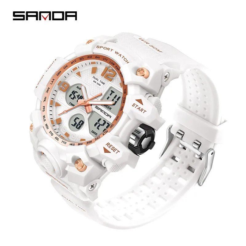 Fashion Sanda Top Brand Men Military Watches White Sport Watch Led Digital 50m Waterproof Multifunction Clock Relogio Masculino