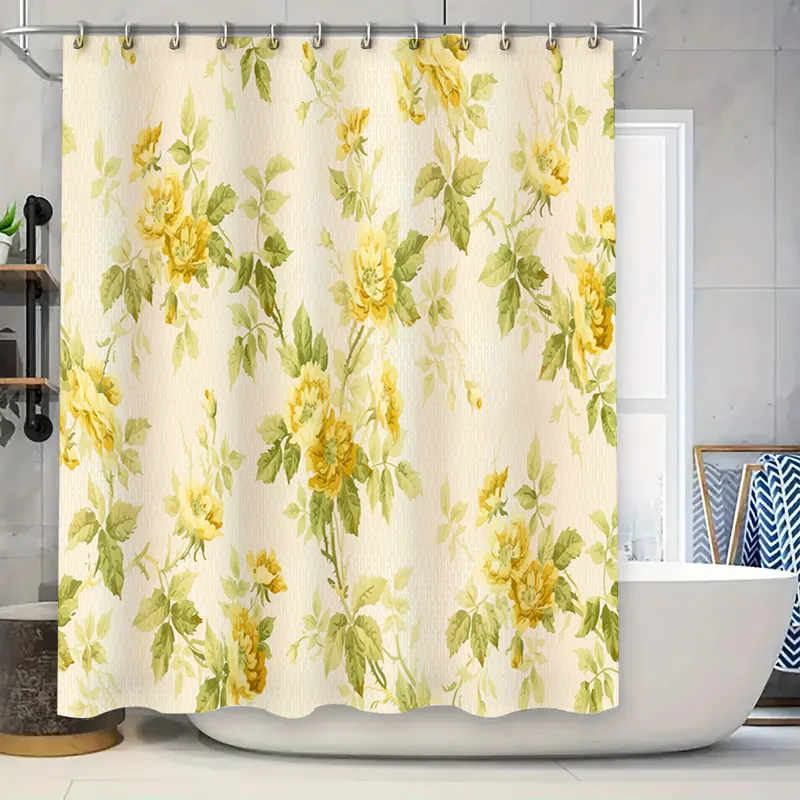 

Delightful Floral Shower Curtain Yellow Green Watercolor Print for Bathroom Decor Waterproof Fabric 72 x 84, Durable, Anti-Milde