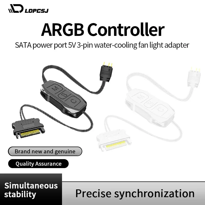 LDPCSJ ARGB Divine Light Sync Controller SATA power port 5V 3-pin water-cooling fan light adapter