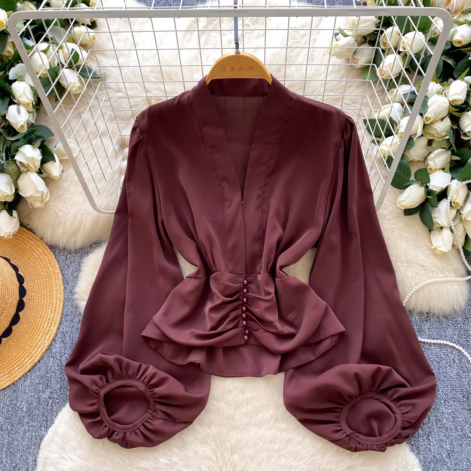 Blusa holgada de manga larga con manga acampanada Vintage, moda coreana, camisa sexi de oficina para mujer, Blusa para mujer