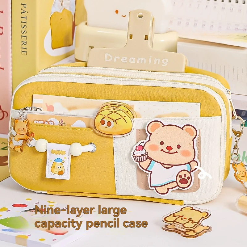 Uroczy piórnik w kształcie sera o wysokiej estetyce, niszowy, o dużej pojemności, w stylu Ins, wielowarstwowy piórnik na artykuły piśmienne dla uczniów szkół podstawowych.