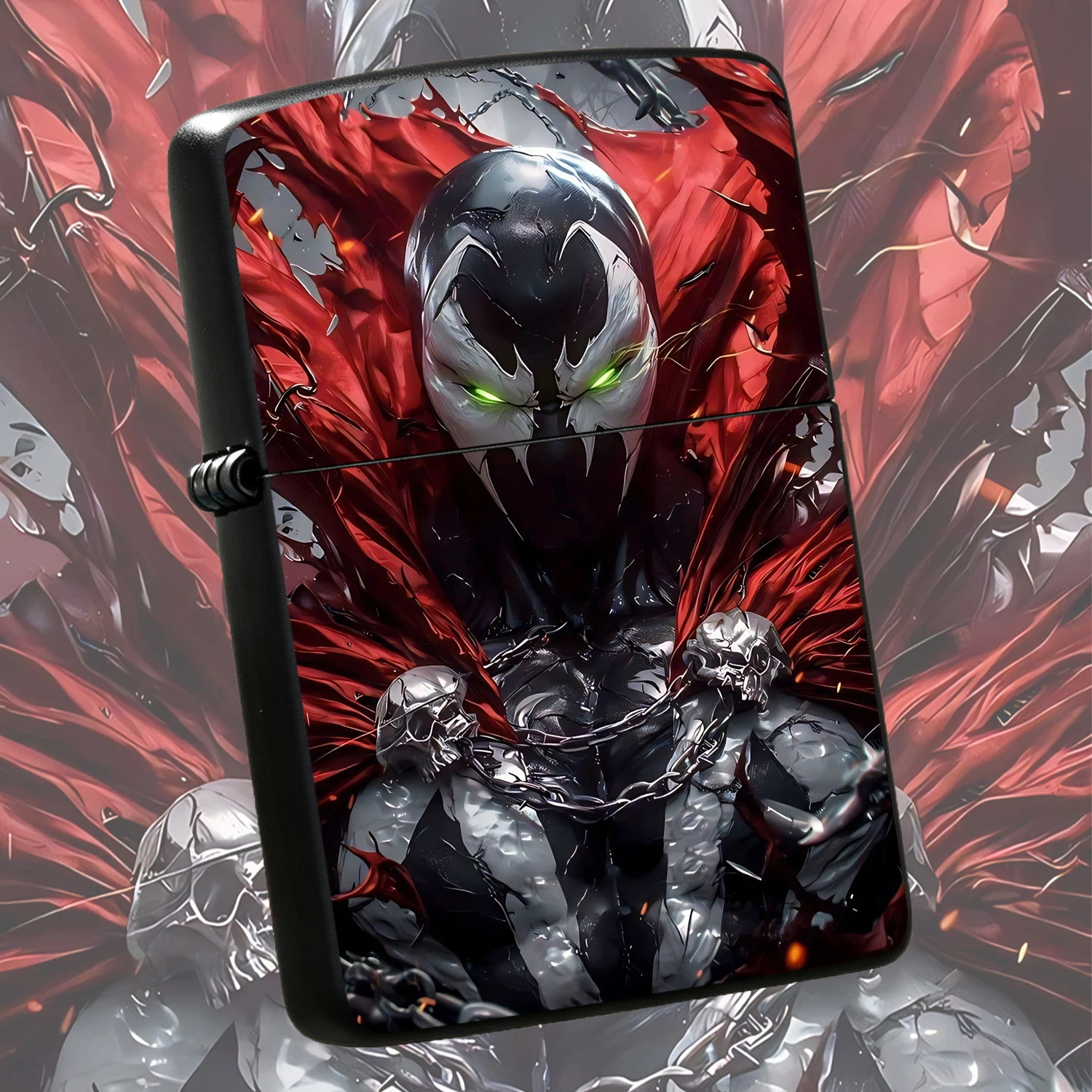 Stylish Spawn themed portable ignition device, cool dark style design with red cape and skull chain elements, suitable for daily outing, outdoor adventure, lighting candles and incense, ideal creative gift for comic fans Humorous and intere