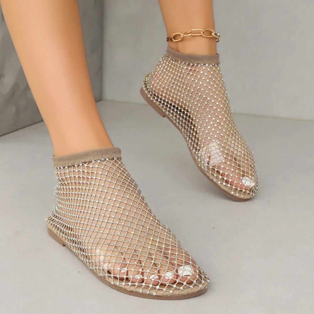 Holiday Rhinestone Sandal Slipper Non-Slip Flat Shoes Mesh Seaside Sandals Shiny Waterproof Sexy Ankle Boot Vacation Beach - Image 3