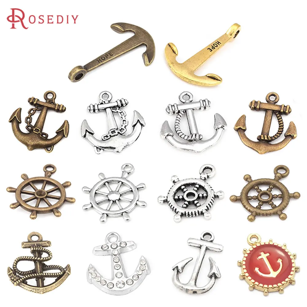 Antique Bronze Vintage Style Zinc Alloy Anchor Rudder Charms Pendants Diy Jewelry Making Necklace Earrings Accessories