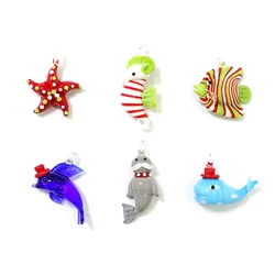 Aquarium Decor Mini Marine Animal Glass Charms Pendant Cute Sea Star Starfish Dolphin Penguin Seahorse Fish Sea Lion Ornaments